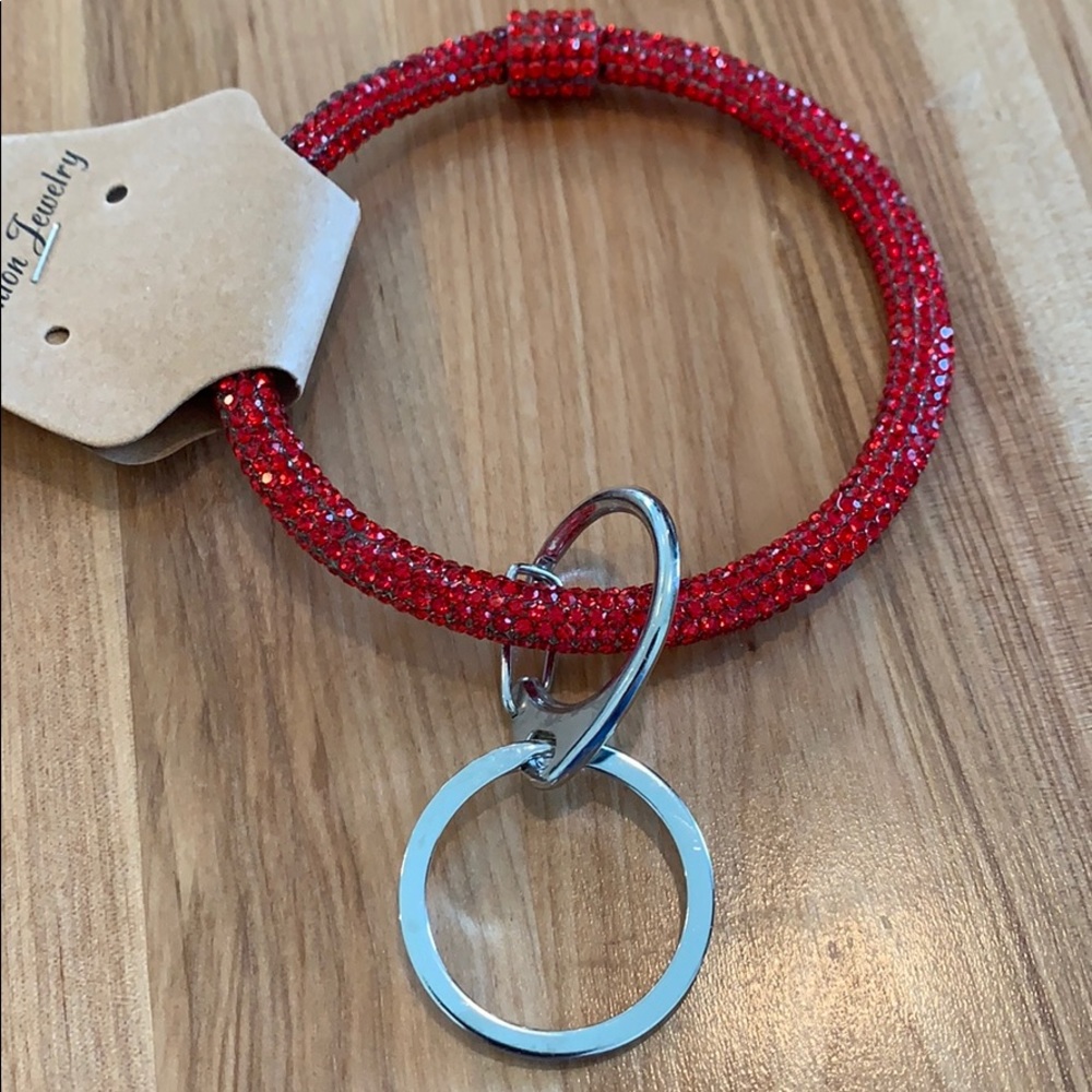 Red Ring Key Chain with Silver tone chain